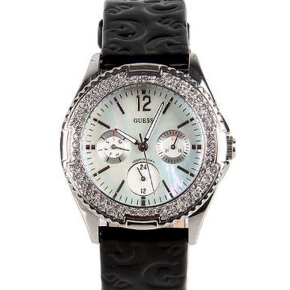 Accessories - GUESS BLACK LEATHER+CRYSTAL DIAL, WATERPRO Watch